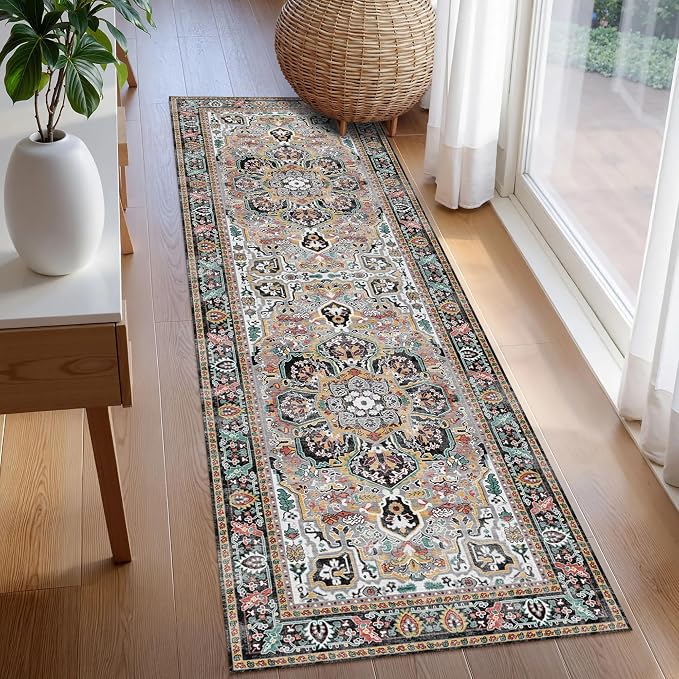 Washable Area Rug 2'6'' x 8' Vintage Traditional Persian Mat - Image 3