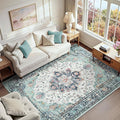 Area Rugs 6'x9' Washable Non-Slip, Floral Vintage Distress Print Pattern by RELEANY