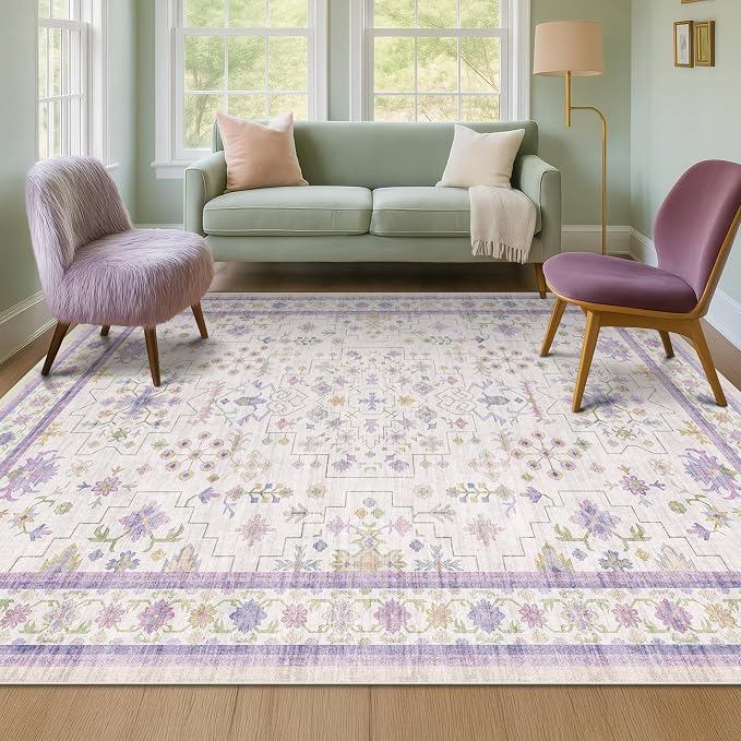 Hazo Haus Purple Rugs for Girls Bedroom, Non Slip Machine Washable 4x6 Floral - Image 6