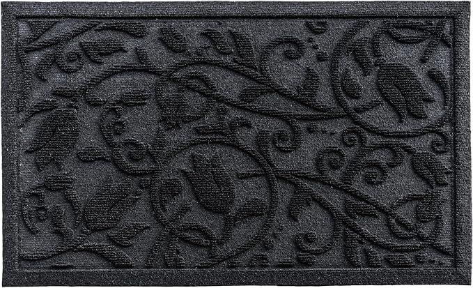 Boho Black Floral Leaves Outdoor Indoor Entrance Doormats, Absorbent Durable - Image 9