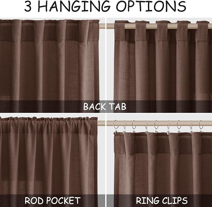 Mocha Mousse Curtains 102 Inches Long 2 Panel Set Back Tab Rod Pocket Linen - Image 2