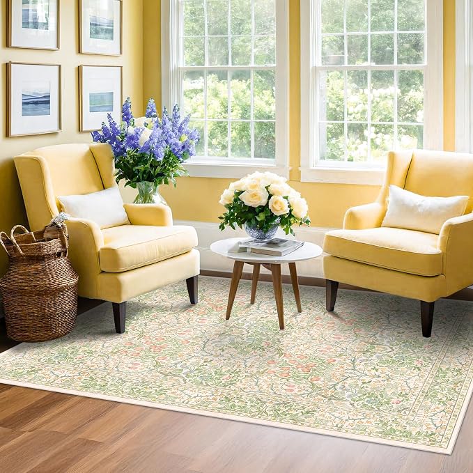 Washable Neutral Floral Living Room Rug, 3x5 Area Rugs - Image 7