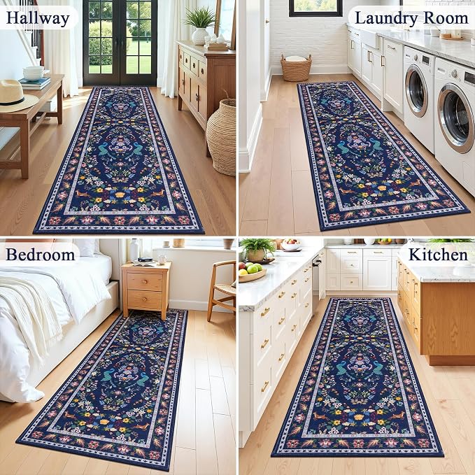 HEBE Washable Hallway Runner Rug 2'x 6' Non Slip Kitchen Rugs Runner, Low Pile - Image 7