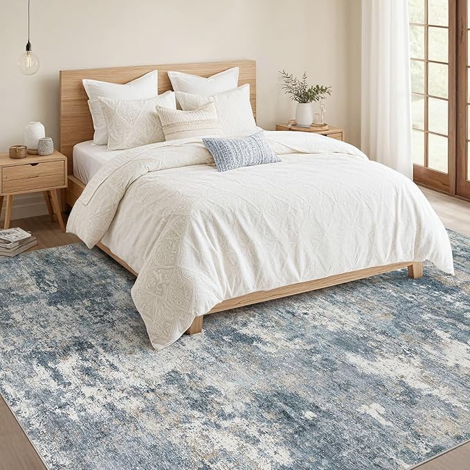 Nakagishi 8x10 Area Rugs Living Room: Washable Abstract Large Neutral Soft Rug - Image 4