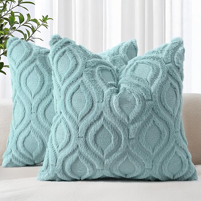 decorUhome Summer Throw Pillow Covers 18x18 Inch Set of 2, Soft Plush Faux Wool by decorUhome