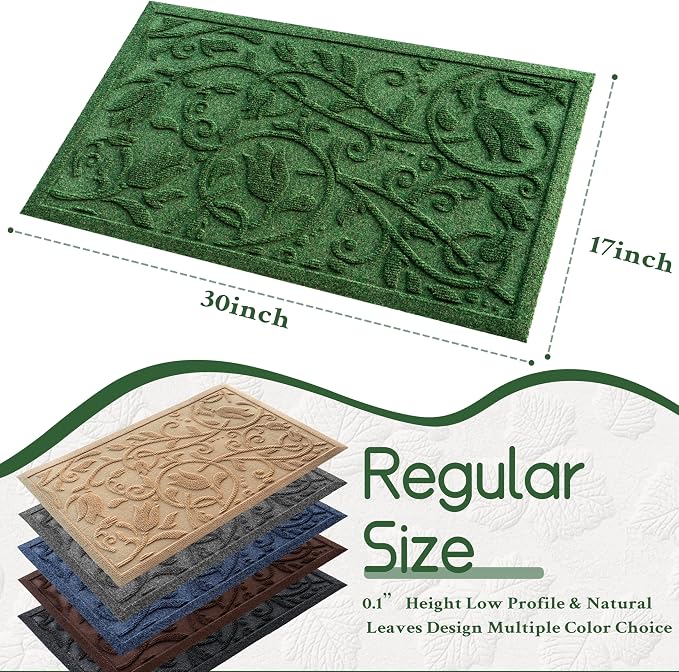 Boho Green Floral Leaves Outdoor Indoor Entrance Doormats, Absorbent Durable - Image 2