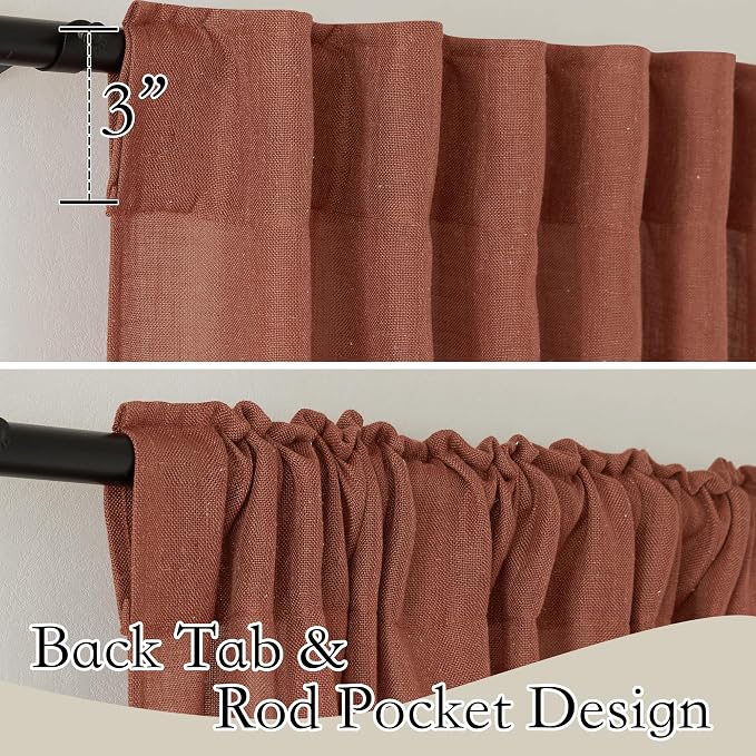 RYB HOME 108 inch Terracotta Fall Curtains Linen Woven - Image 2