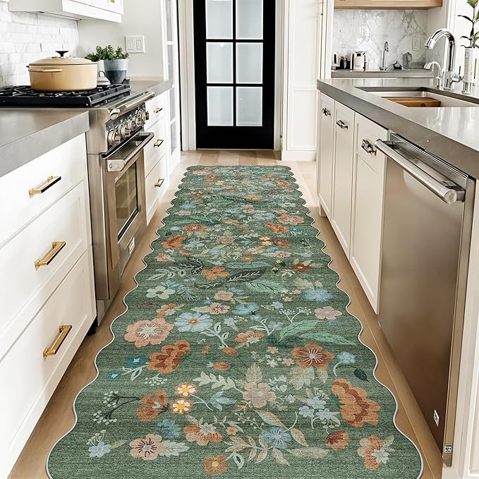 Washable 3x10 Hallway Runner Rug: Floral Scalloped Soft Runners - Image 6