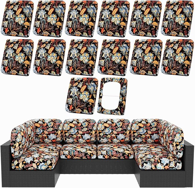 hyha 14Pcs Patio Cushion Covers, Stretch Outdoor Couch Cushion Covers by hyha