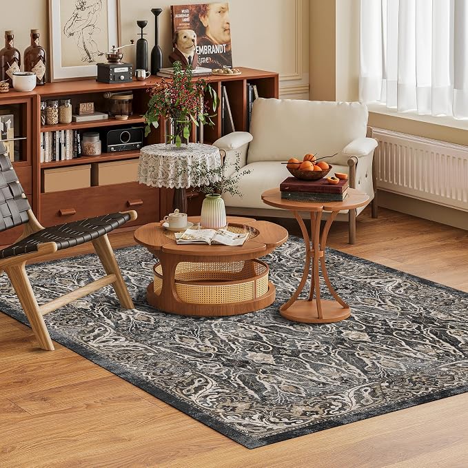Washable Area Rug 6' x 9' Vintage Traditional Persian Mat - Image 2