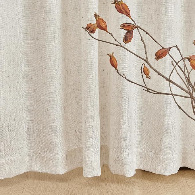 MYSKY HOME Linen Curtains for Sliding Door, Farmhouse Semi Sheer Ceiling - Image 6