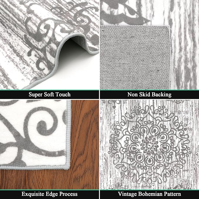 HEBE Washable Area Rug 5'x7' Non Slip Soft Distressed Medallion Bedroom & - Image 3