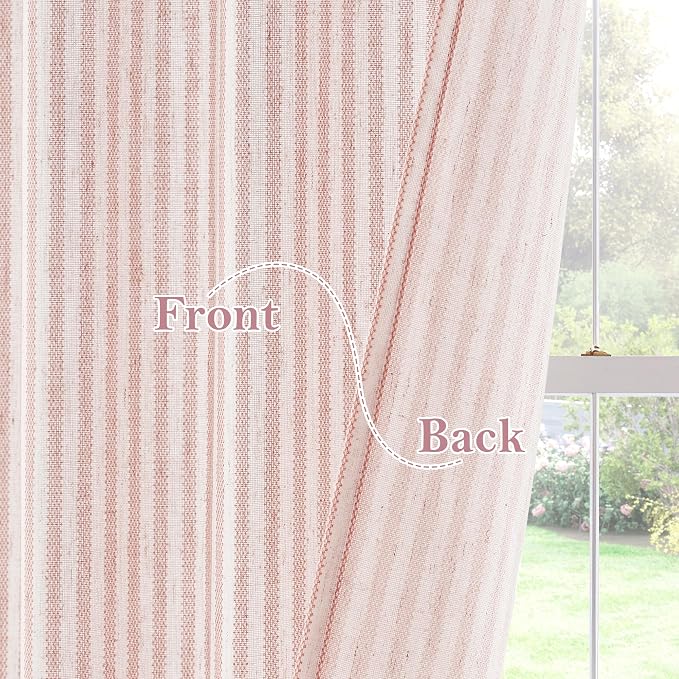 RYB HOME Linen Cafe Curtains 24 inch Length, Kitchen Farmhouse Striped Tier - Image 7