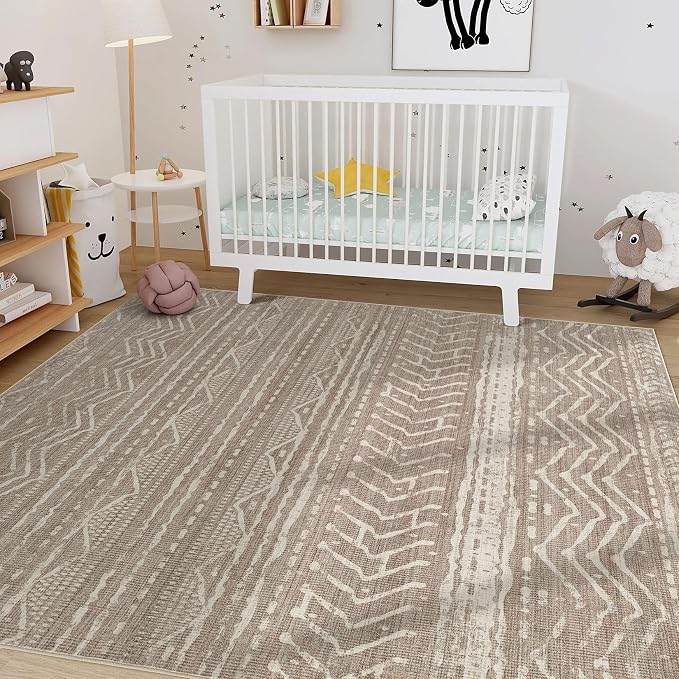 Nakagishi 5x8 Area Rug Living Room: Washable Boho Large Neutral Soft Rugs - Image 8