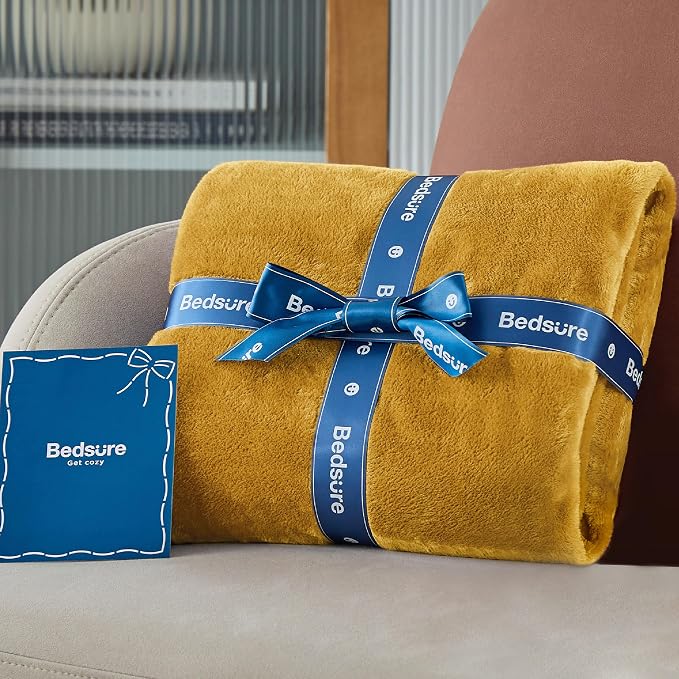 Bedsure Fleece Blanket Queen Blanket Gold Yellow - Image 7