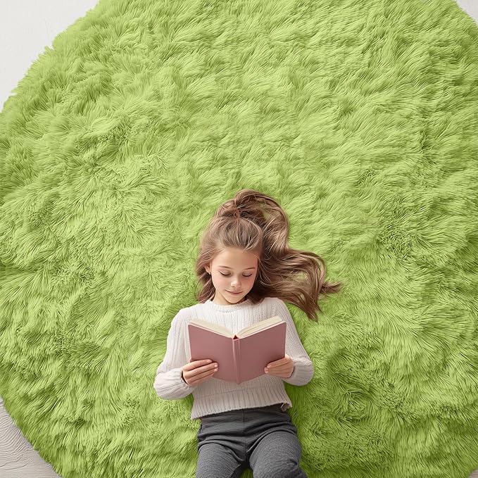 OLANLY Grass Green Round Rugs for Bedroom by OLANLY