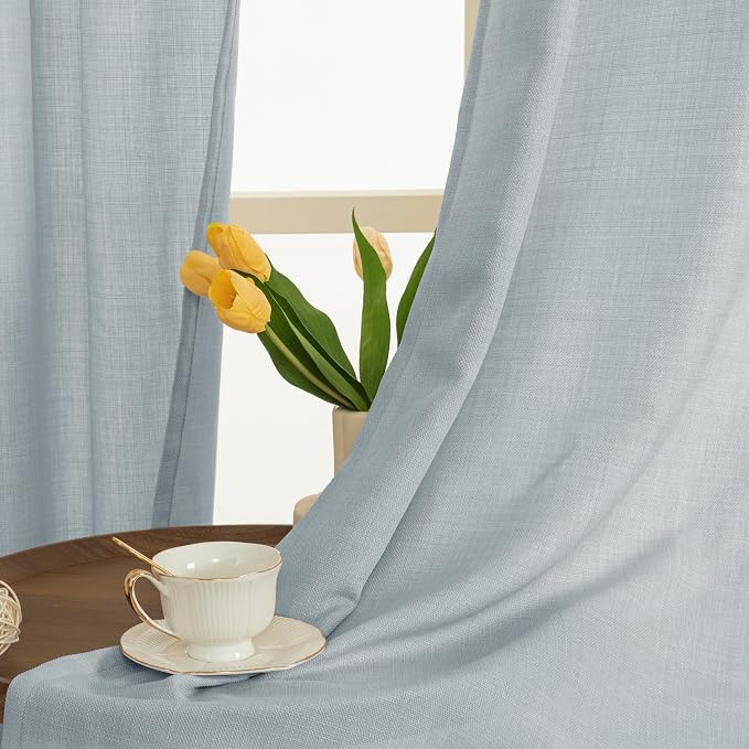 LAMIT Faux Linen Curtains for Bedroom, Light Filtering Panels, Grommet Privacy - Image 3