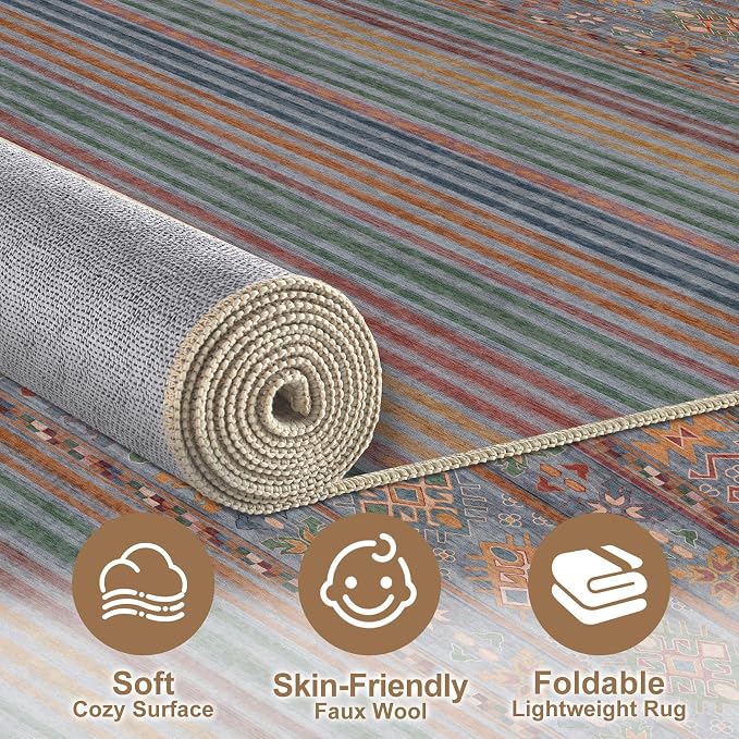 Nakagishi 8X10 Area Rugs Living Room: Washable Large Vintage Rug Neutral - Image 3