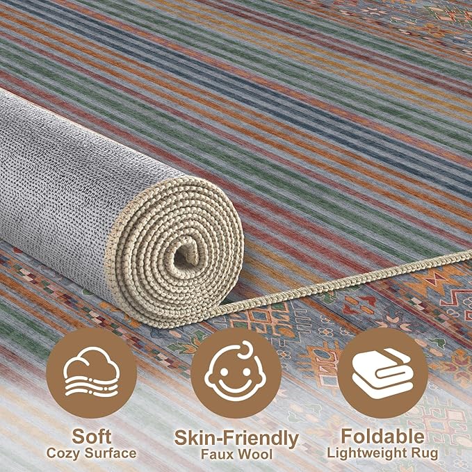 Nakagishi 6X9 Area Rugs Living Room: Washable Large Vintage Rug Neutral - Image 3