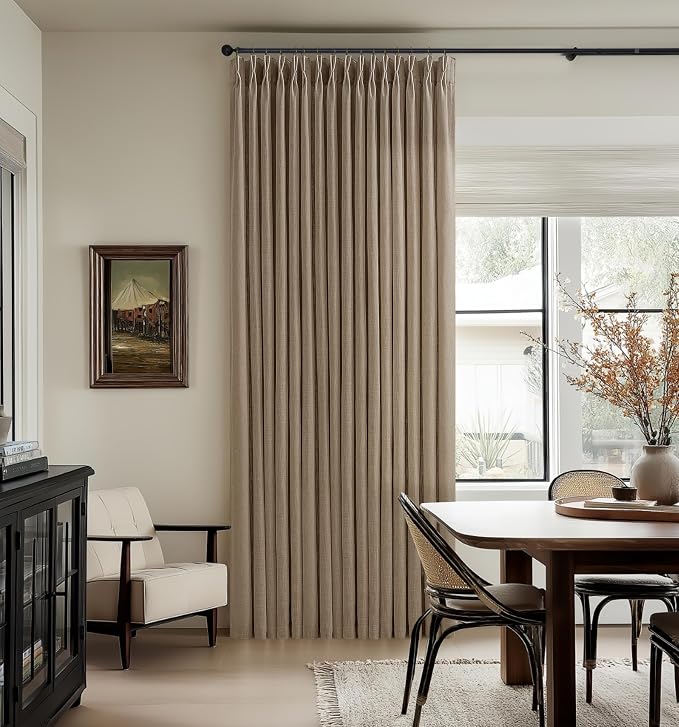 Pinch Pleat Latte Taupe Semi Sheer Linen Curtains 105 Inches Long 2 Panels | - Image 7