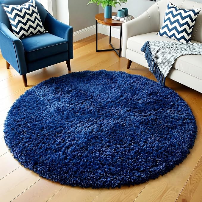 Amdrebio Navy Blue Small Round Rug 3Ft by Amdrebio