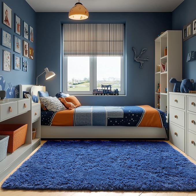 ONASAR Navy Blue Area Rugs for Living Room Bedroom, 5x8 Fluffy Bedside Rug - Image 8