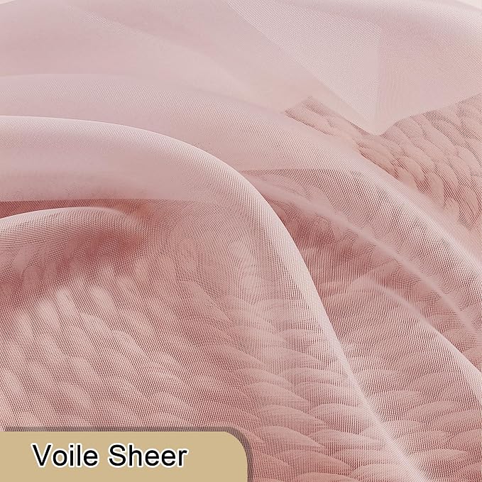 Lecloud Blush Pink Sheer Curtains 72 Inches Long 2 Panels, Lightweight Dual Rod - Image 8