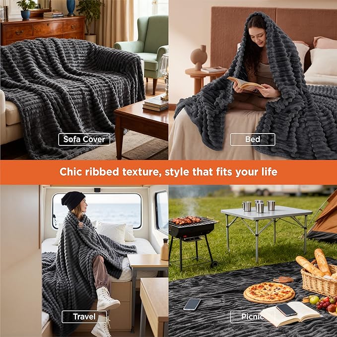 Bedsure GentleSoft Grey Fleece King Blanket - Image 3