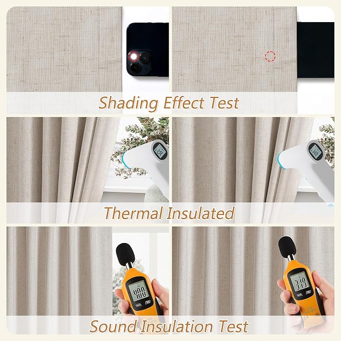 100% Blackout Linen Curtains for Bedroom 84 inches Long, Thermal Insulated Room - Image 5