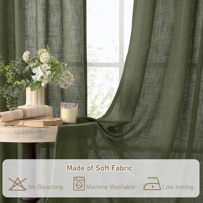LAMIT Olive Green 72 inch Linen Curtains - Image 8