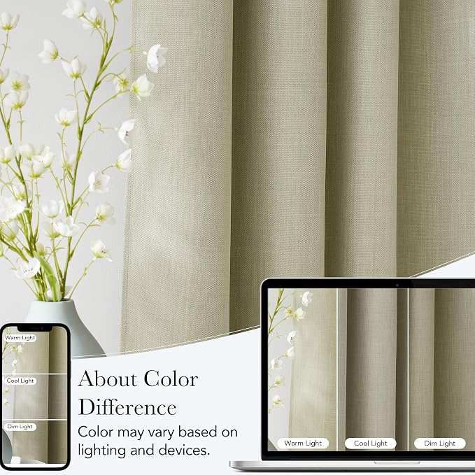 NICETOWN Faux Linen Beige Blackout Curtains 84 inches Long - Image 5