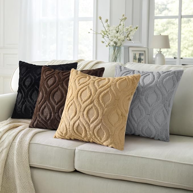 decorUhome Throw Pillow Covers 18x18 Inch Set of 2, Soft Plush Faux Wool Grey - Image 5