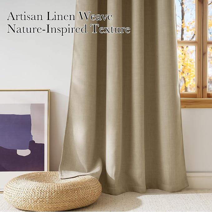 NICETOWN Faux Linen Oatmeal Blackout Curtains 84 inches Long - Image 6