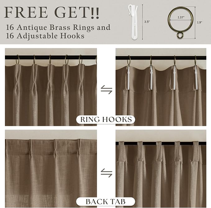 100 Inch Linen Pleated Dutch Cocoa Light Filtering Sheer Curtains | Pinch Pleat - Image 4