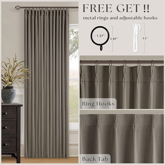Flax Taupe Pinch Pleated Blackout Curtains 102 Inches Long - Image 5
