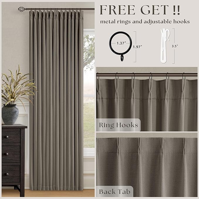 Taupe Grey 120 Inch Blackout Pinch Pleated Curtains - Image 5