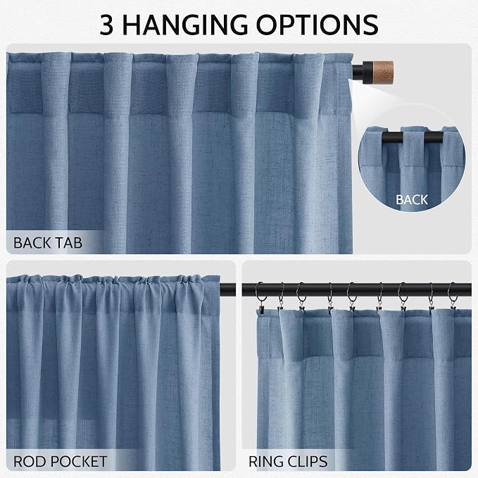 Nanspring Stone Blue Linen Curtains 96 Inches Long - Image 2