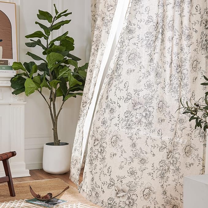 jinchan Linen Blend Curtain Floral Curtains - Image 7