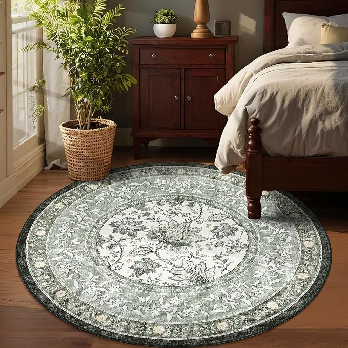 GarveeHome Provence Fog Gray Botanical Grove 6ft Round Rug, Small Circle - Image 3