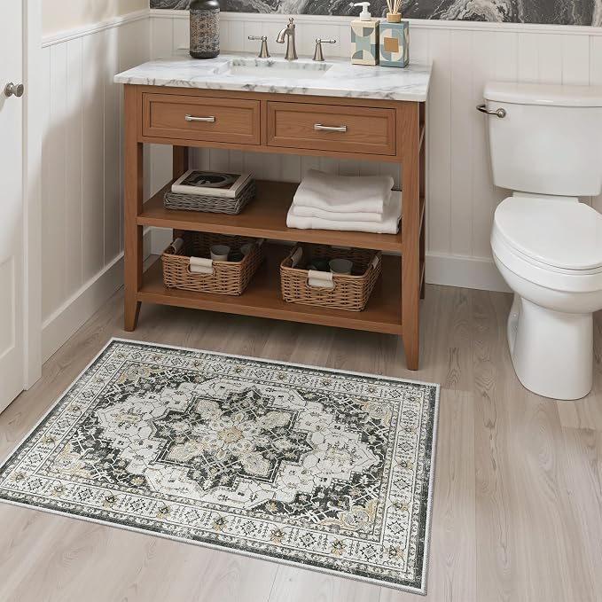 Madane Washable Area Rug 2x3, Small Entryway Rug Non-Slip Vintage Door Mat - Image 4