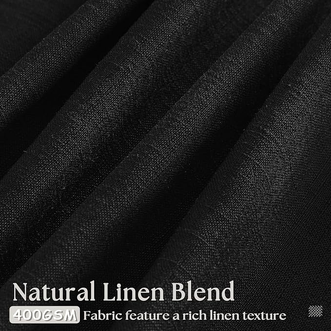 Black Pinch Pleated Linen Semi Sheer 120 Inch Curtains 2 Panels | Light - Image 3