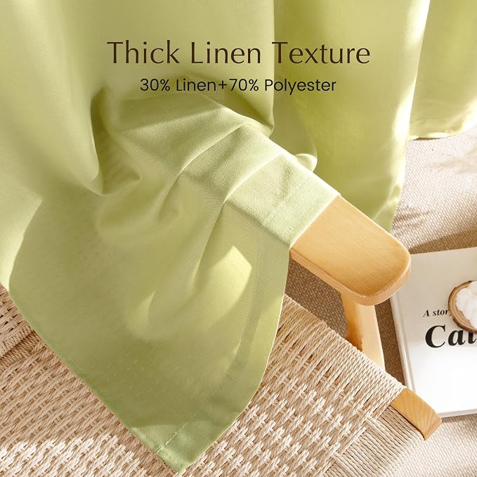 NICETOWN Fresh Green Linen Farmhouse Curtains 96 inches Long, Grommet Thick - Image 4