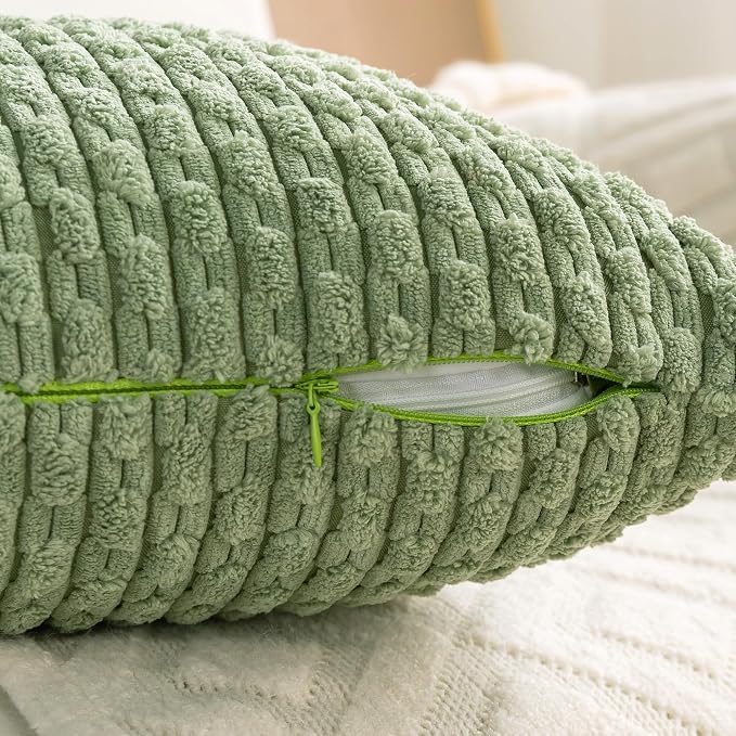 Set of 4 Sage Green Decorative Throw Pillow Covers 18x18 Inch Corduroy Pillow - Image 5