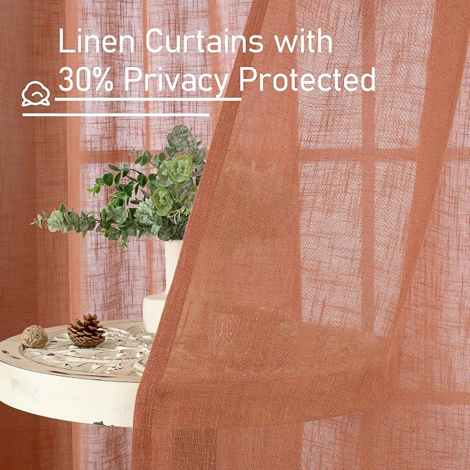 Terracotta Linen Sheer Curtains 80 Inch Length - Image 6