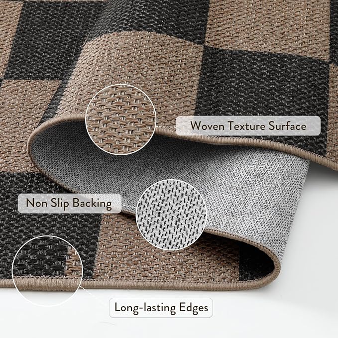 Lahome Checkered Easy Jute Living Room Rugs, 5x7 Black Dining Room Office Rug - Image 5