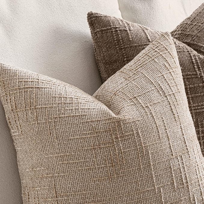 MIULEE Chenille Textured Euro Throw Pillow Covers Oatmeal 24x24 Set of 2 | - Image 3