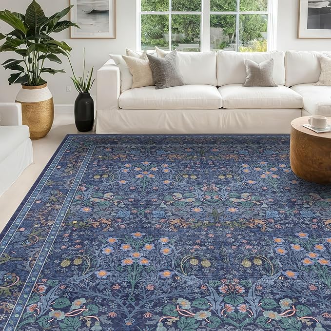 Hazo Haus Boho 8x12 Washable Dark Blue Rug by HazoHaus