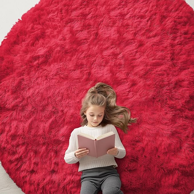 OLANLY Red Round Rugs for Bedroom by OLANLY