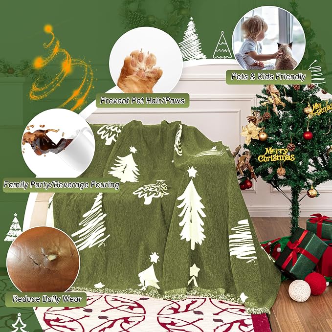 MYSKY HOME 71X134 inches Sofa Christmas Couch Cover, Sectional Sofa Covers Sofa - Image 2