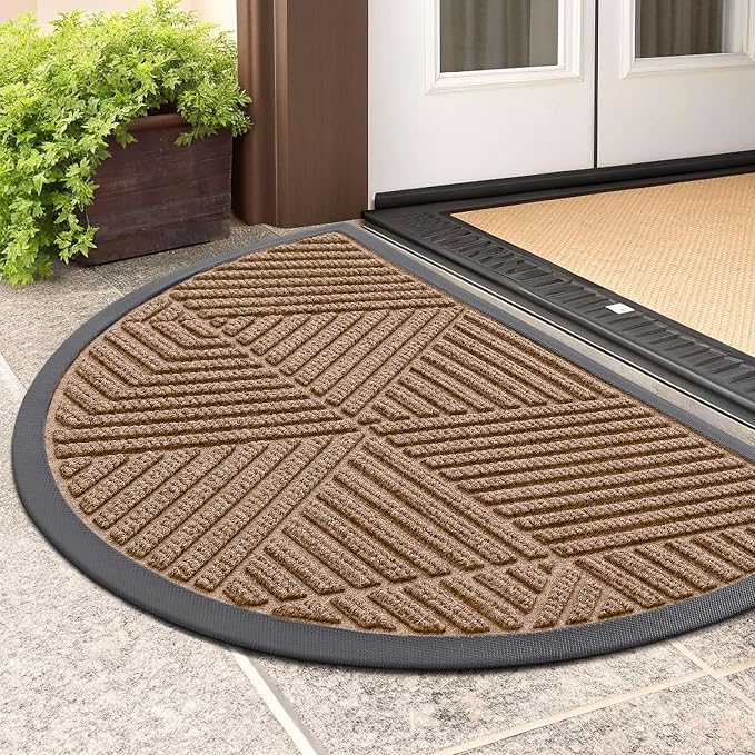 Smiry Half Circle Front Door Mat Outside Entrance, Heavy Duty Sturdy Natural by Smiry